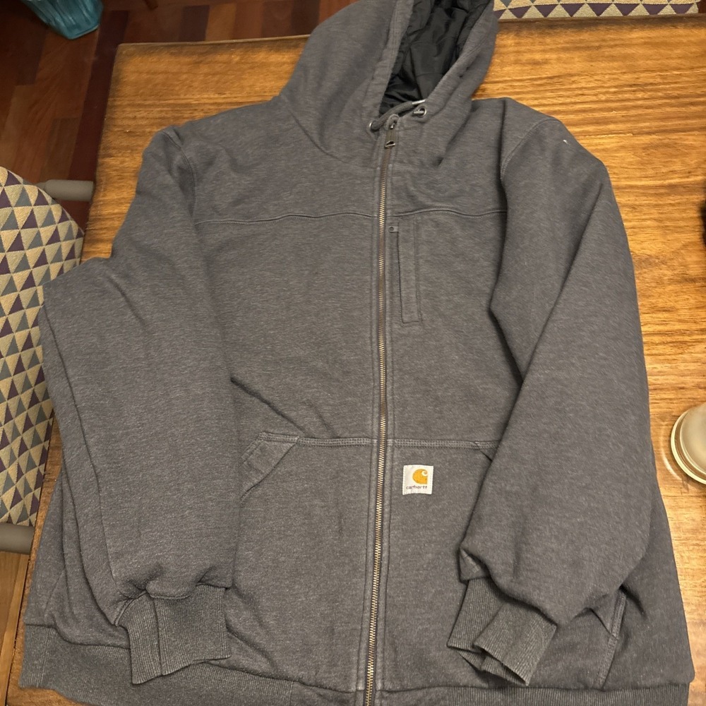 Carhartt Hoodie Sweatshirt Mens 2XL Gray Quilted Lined Full Zip Workwear